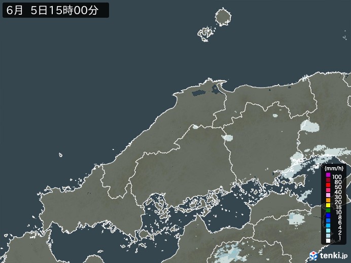 中国地方の雨雲レーダー(2026年06月05日)