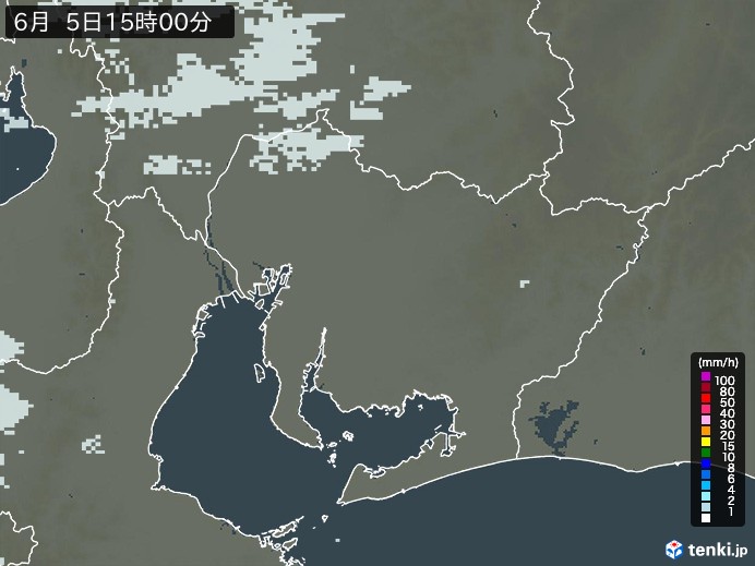 愛知県の雨雲レーダー(2026年06月05日)