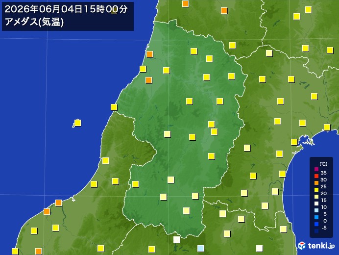 山形県の過去のアメダス実況(2026年06月04日)(気温) – 日本気象協会 tenki.jp 山形県の過去のアメダス実況(2026年06月04日)(気温) - 日本気象協会 tenki.jp