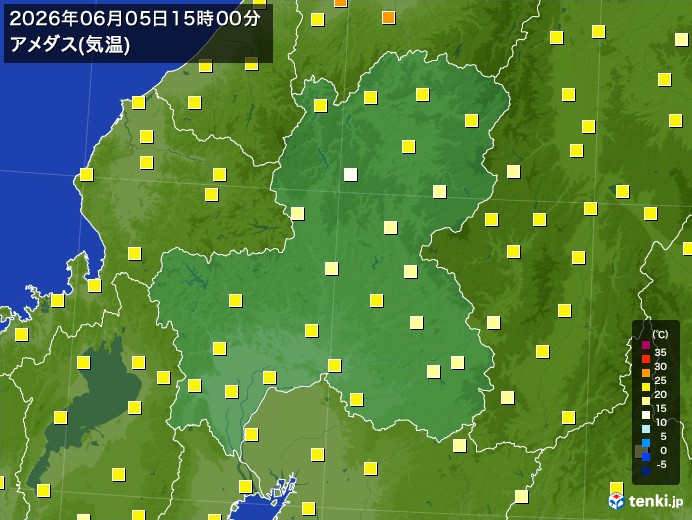 岐阜県の過去のアメダス実況(2026年06月05日)(気温) - 日本気象協会 tenki.jp