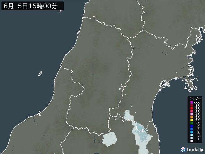 山形県の雨雲レーダー(2026年06月05日)