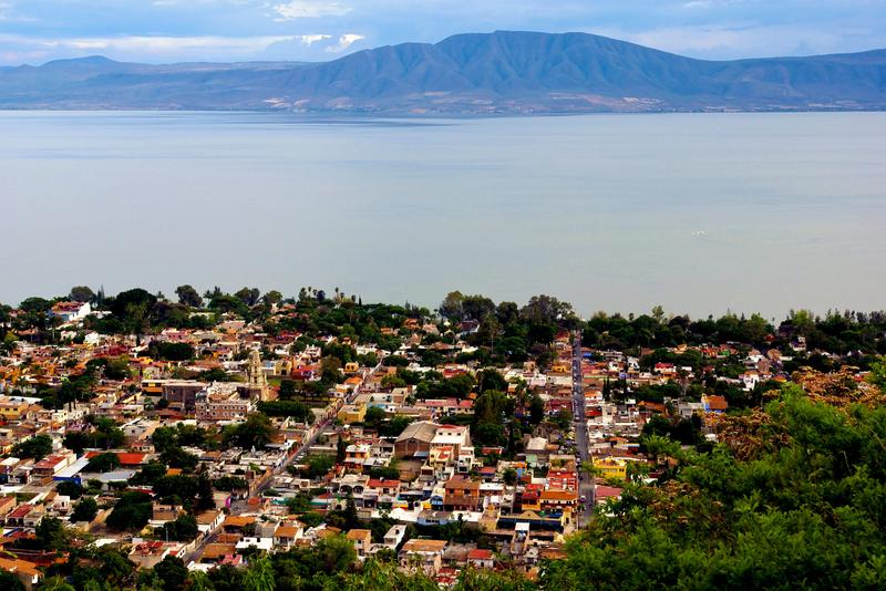 View of Ajijic village and the mountains on the north shore of Lago de Chapala, Jalisco, Mexico