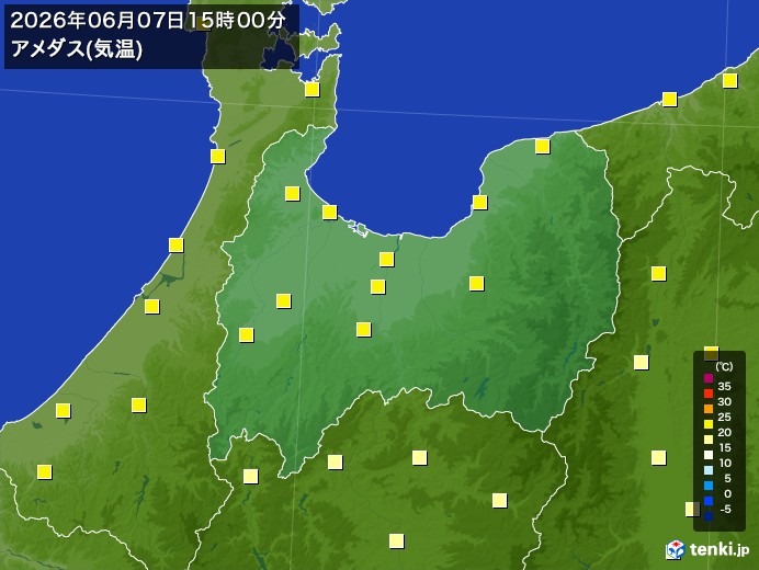 富山県の過去のアメダス実況(2026年06月07日)(気温) – 日本気象協会 tenki.jp 富山県の過去のアメダス実況(2026年06月07日)(気温) - 日本気象協会 tenki.jp