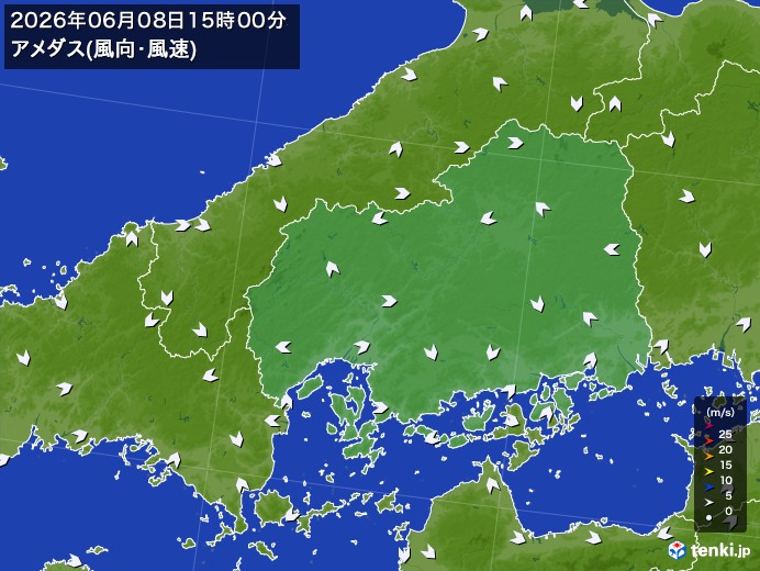 広島県の過去のアメダス実況(2026年06月08日)(風向・風速) – 日本気象協会 tenki.jp 広島県の過去のアメダス実況(2026年06月08日)(風向・風速) - 日本気象協会 tenki.jp