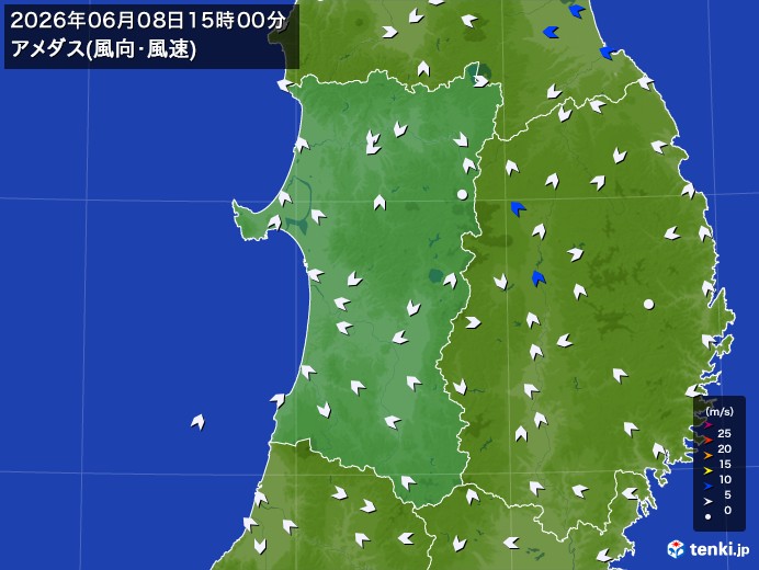 秋田県の過去のアメダス実況(2026年06月08日)(風向・風速) – 日本気象協会 tenki.jp 秋田県の過去のアメダス実況(2026年06月08日)(風向・風速) - 日本気象協会 tenki.jp