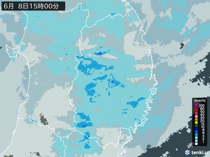 岩手県の過去の雨雲レーダー(2026年06月08日) – 日本気象協会 tenki.jp 岩手県の雨雲レーダー(2026年06月08日)