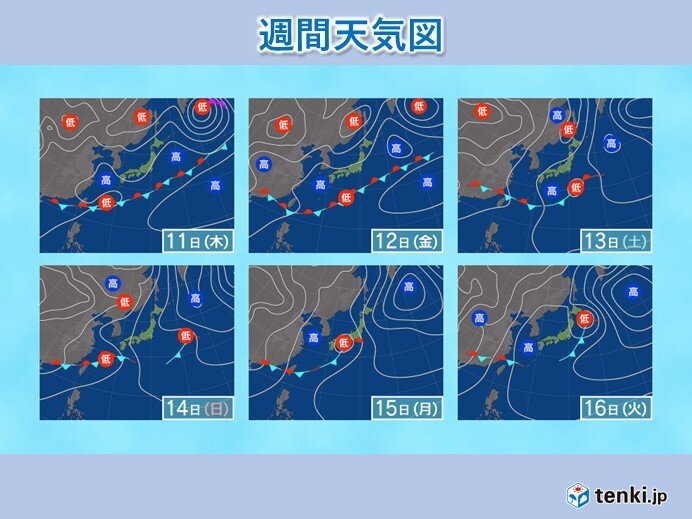 前線の影響で曇りや雨のぐずついた空模様