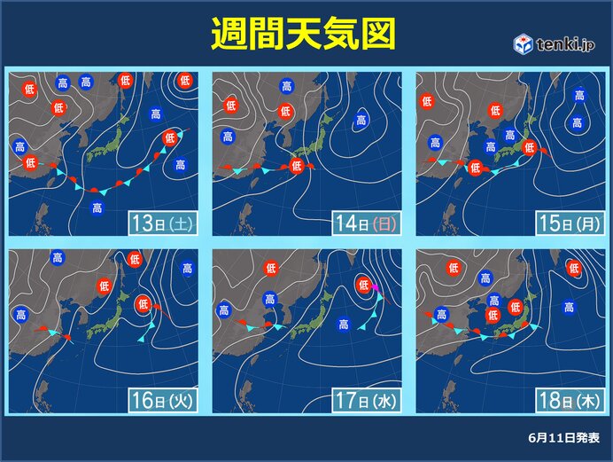 15日(月)は南部ほど広く雨 本降りになることも 18日(木)も梅雨空