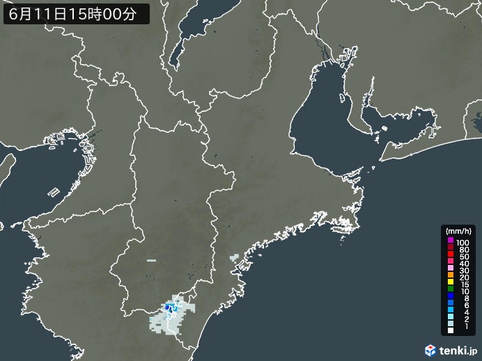 三重県の雨雲レーダー(2026年06月11日)