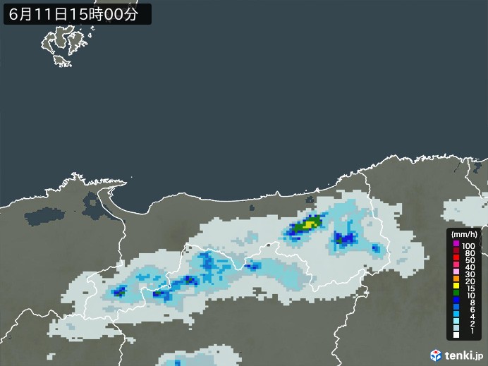 鳥取県の雨雲レーダー(2026年06月11日)