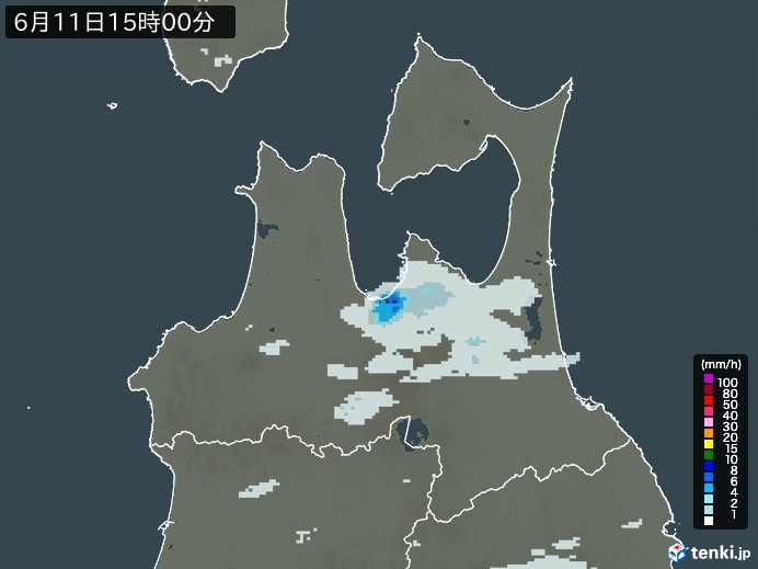 青森県の雨雲レーダー(2026年06月11日)