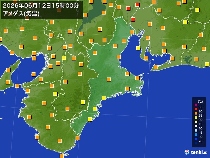 三重県の過去のアメダス実況(2026年06月12日)(気温) – 日本気象協会 tenki.jp 三重県の過去のアメダス実況(2026年06月12日)(気温) - 日本気象協会 tenki.jp