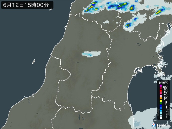 山形県の過去の雨雲レーダー(2026年06月12日) – 日本気象協会 tenki.jp 山形県の雨雲レーダー(2026年06月12日)