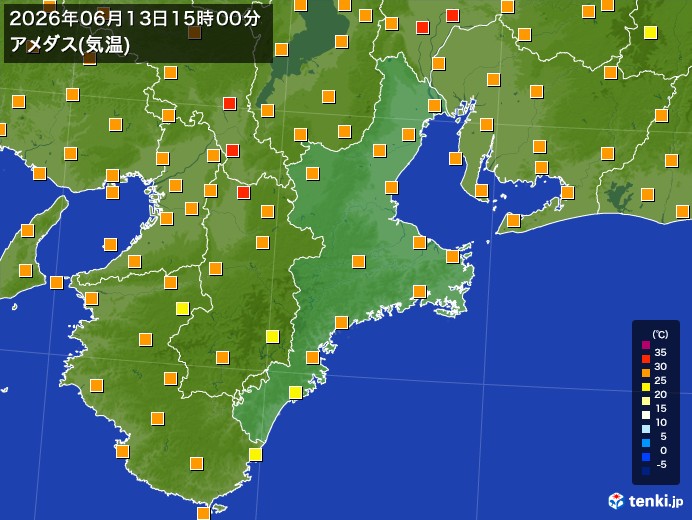 三重県の過去のアメダス実況(2026年06月13日)(気温) – 日本気象協会 tenki.jp 三重県の過去のアメダス実況(2026年06月13日)(気温) - 日本気象協会 tenki.jp