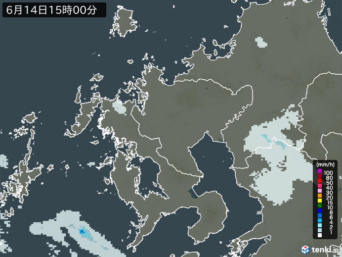 佐賀県の過去の雨雲レーダー(2026年06月14日) – 日本気象協会 tenki.jp 佐賀県の雨雲レーダー(2026年06月14日)