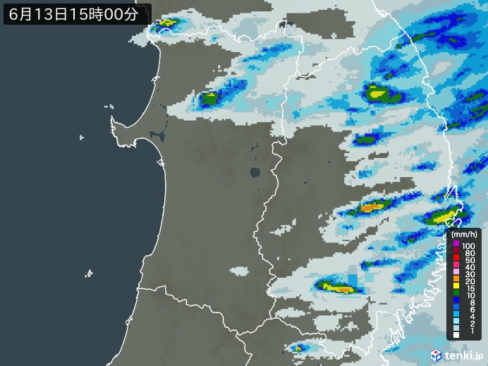秋田県の過去の雨雲レーダー(2026年06月13日) – 日本気象協会 tenki.jp 秋田県の雨雲レーダー(2026年06月13日)