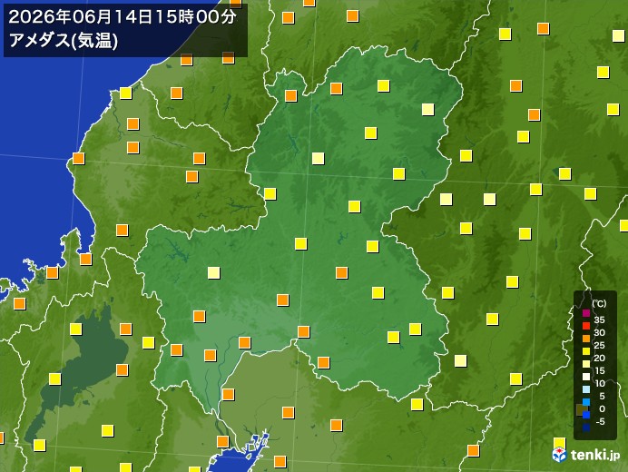 岐阜県の過去のアメダス実況(2026年06月14日)(気温) - 日本気象協会 tenki.jp