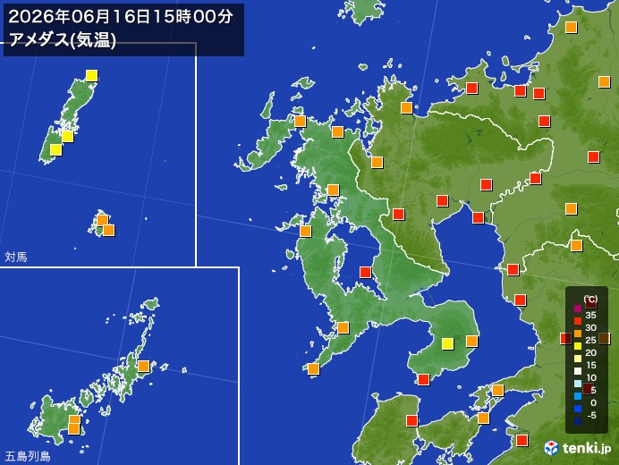 長崎県の過去のアメダス実況(2026年06月16日)(気温) – 日本気象協会 tenki.jp 長崎県の過去のアメダス実況(2026年06月16日)(気温) - 日本気象協会 tenki.jp