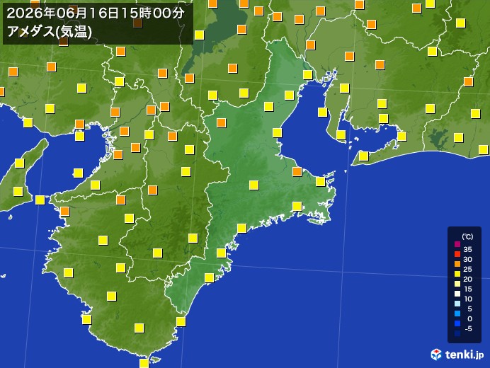 三重県の過去のアメダス実況(2026年06月16日)(気温) – 日本気象協会 tenki.jp 三重県の過去のアメダス実況(2026年06月16日)(気温) - 日本気象協会 tenki.jp
