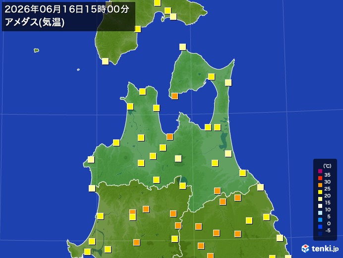 青森県の過去のアメダス実況(2026年06月16日)(気温) - 日本気象協会 tenki.jp