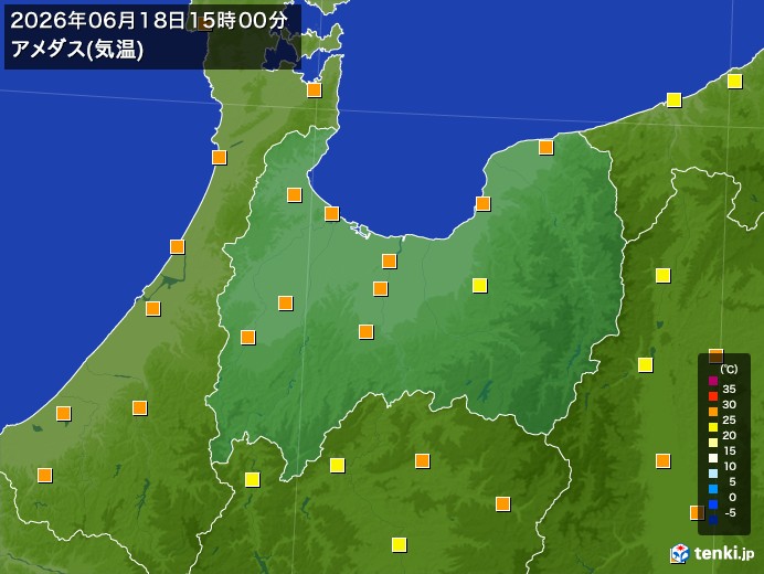 富山県の過去のアメダス実況(2026年06月18日)(気温) - 日本気象協会 tenki.jp