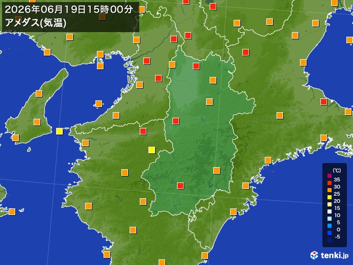 奈良県の過去のアメダス実況(2026年06月19日)(気温) – 日本気象協会 tenki.jp 奈良県の過去のアメダス実況(2026年06月19日)(気温) - 日本気象協会 tenki.jp