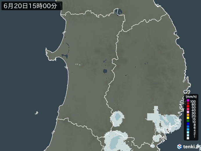秋田県の雨雲レーダー(2026年06月20日)