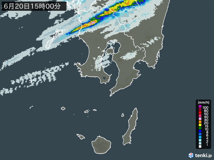 鹿児島県の過去の雨雲レーダー(2026年06月20日) – 日本気象協会 tenki.jp 鹿児島県の雨雲レーダー(2026年06月20日)