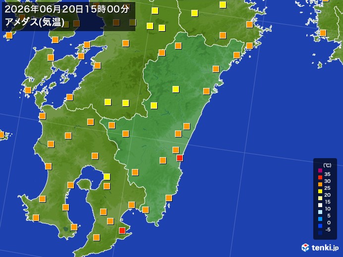 宮崎県の過去のアメダス実況(2026年06月20日)(気温) – 日本気象協会 tenki.jp 宮崎県の過去のアメダス実況(2026年06月20日)(気温) - 日本気象協会 tenki.jp