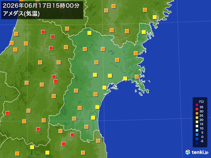 宮城県の過去のアメダス実況(2026年06月17日)(気温) – 日本気象協会 tenki.jp 宮城県の過去のアメダス実況(2026年06月17日)(気温) - 日本気象協会 tenki.jp