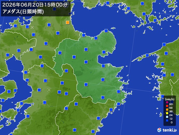 大分県の過去のアメダス実況(2026年06月20日)(日照時間) – 日本気象協会 tenki.jp 大分県の過去のアメダス実況(2026年06月20日)(日照時間) - 日本気象協会 tenki.jp