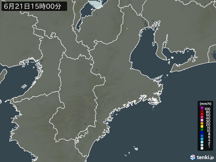 三重県の雨雲レーダー(2026年06月21日)