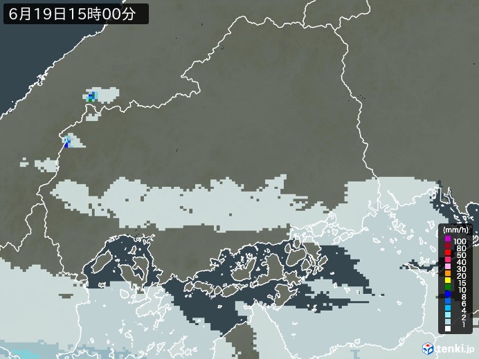 広島県の雨雲レーダー(2026年06月19日)