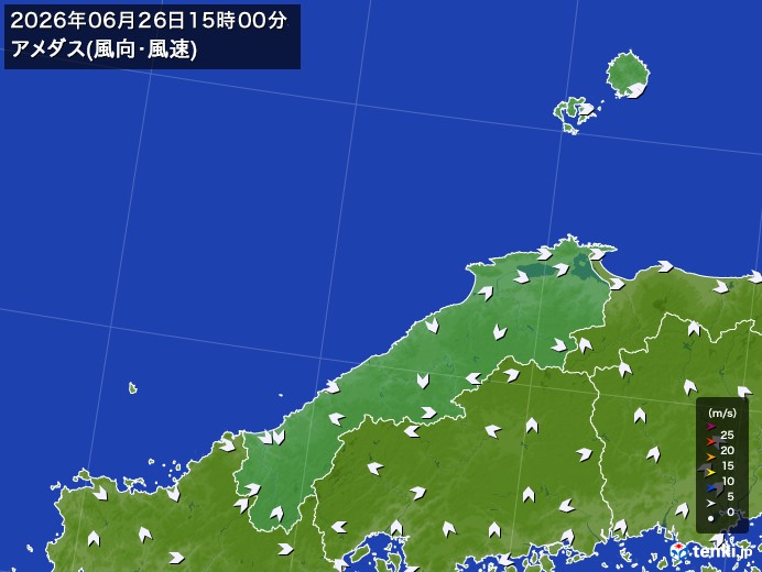 島根県の過去のアメダス実況(2026年06月26日)(風向・風速) - 日本気象協会 tenki.jp