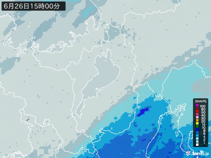 滋賀県の雨雲レーダー(2026年06月26日)