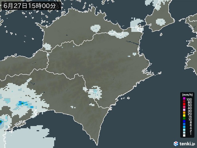 徳島県の雨雲レーダー(2026年06月27日)