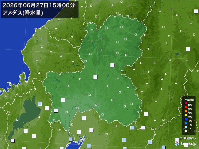 岐阜県の過去のアメダス実況(2026年06月27日)(降水量) - 日本気象協会 tenki.jp