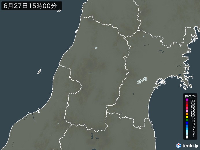 山形県の雨雲レーダー(2026年06月27日)