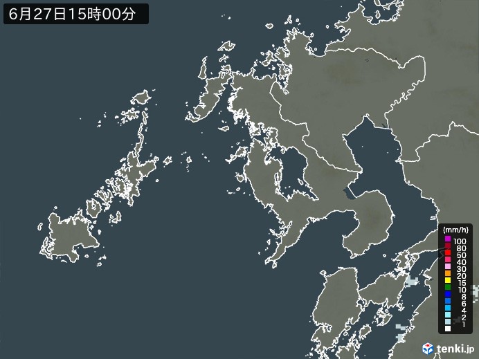 長崎県の雨雲レーダー(2026年06月27日)