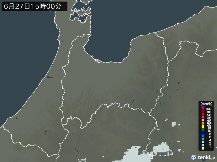 富山県の雨雲レーダー(2026年06月27日)