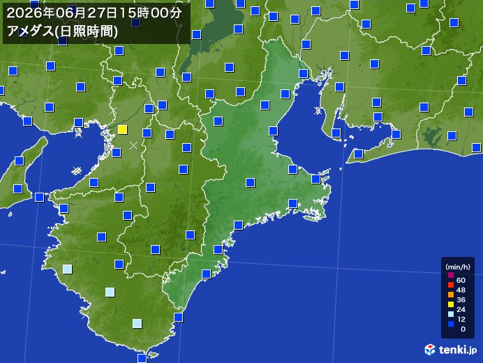 三重県の過去のアメダス実況(2026年06月27日)(日照時間) - 日本気象協会 tenki.jp