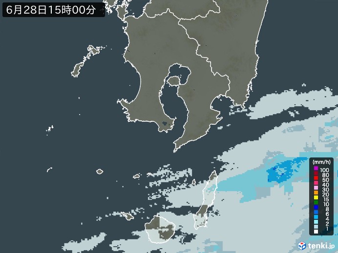 鹿児島県の雨雲レーダー(2026年06月28日)