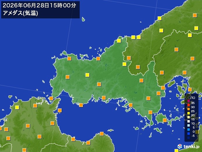 山口県の過去のアメダス実況(2026年06月28日)(気温) - 日本気象協会 tenki.jp