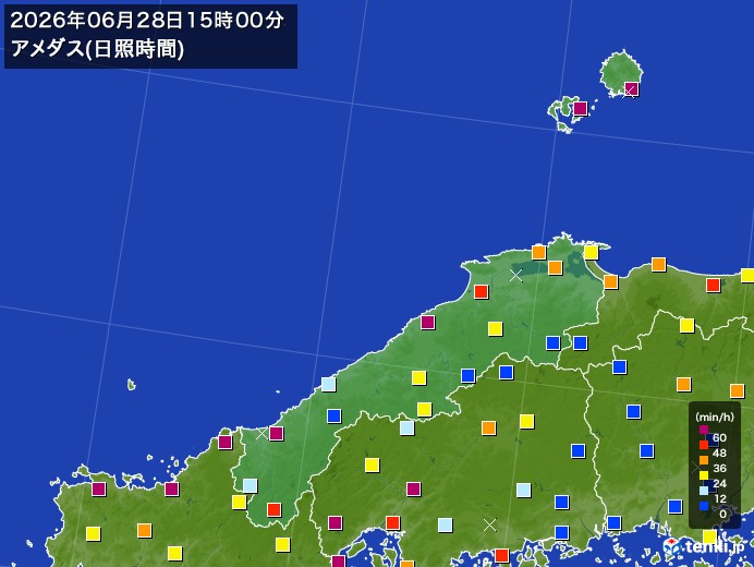 島根県の過去のアメダス実況(2026年06月28日)(日照時間) - 日本気象協会 tenki.jp