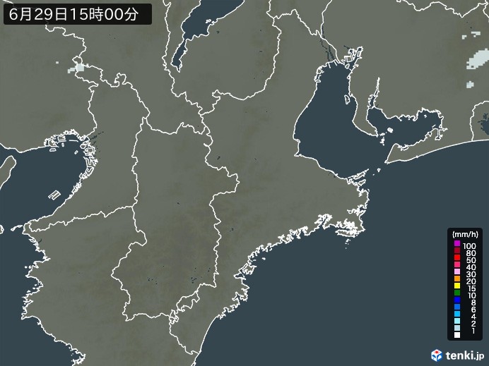 三重県の雨雲レーダー(2026年06月29日)
