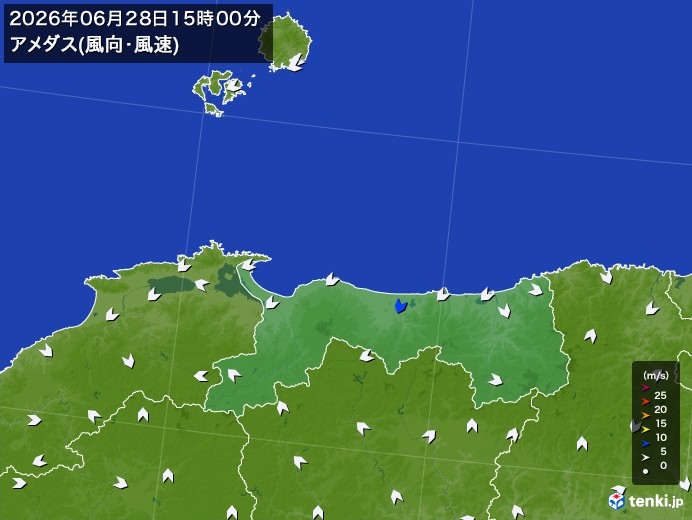 鳥取県の過去のアメダス実況(2026年06月28日)(風向・風速) - 日本気象協会 tenki.jp