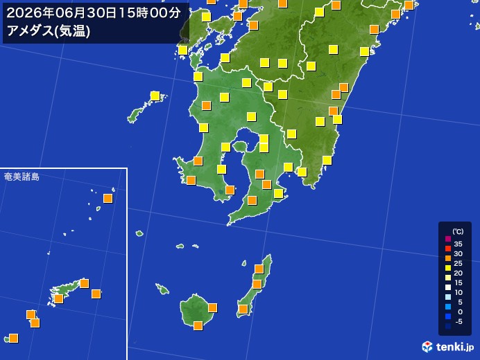 鹿児島県の過去のアメダス実況(2026年06月30日)(気温) – 日本気象協会 tenki.jp 鹿児島県の過去のアメダス実況(2026年06月30日)(気温) - 日本気象協会 tenki.jp
