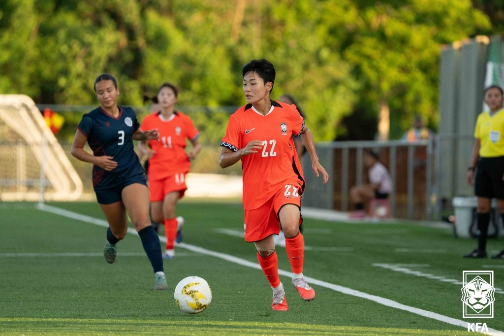 3日午後5時（韓国時間）、グアムサッカー協会トレーニングセンター2球場で行われた2026東アジアサッカー連盟（EAFF）E-1フットボールチャンピオンシップ（東アジアカップ）予選第1戦のグアム戦に出場したハン·ダイン。 /写真=大韓サッカー協会提供