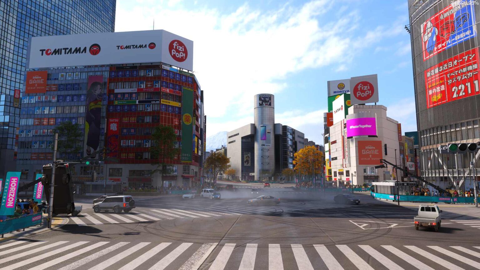 『Forza Horizon 6』の「渋谷スクランブル交差点」に突如プレイヤー大集結、“ドリフト地獄”と化す。交通崩壊、車ぐるぐる無法地帯 - AUTOMATON