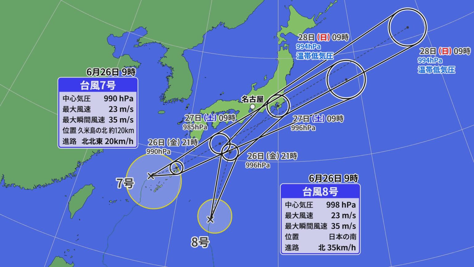 ダブル台風 東海地方にあす27日接近か 台風8号の後を追うように7号が… 台風接近前から大雨のところも 愛知・名古屋・岐阜・三重の天気予報【台風情報】（CBCテレビ）